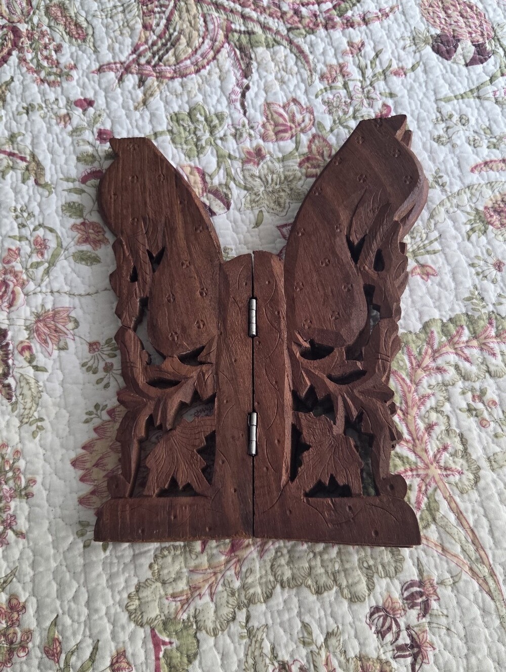 Hand-Carved Brown Wooden Butterfly Plant Stand Base